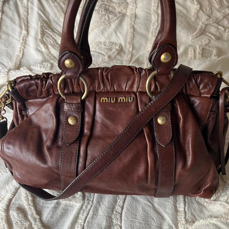 Authentic Miu Miu Vitello Bag – Dark Brown with Gold Hardware