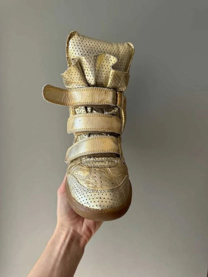 Isabel Marant Metallic Gold Leather Bird Sneaker Wedges